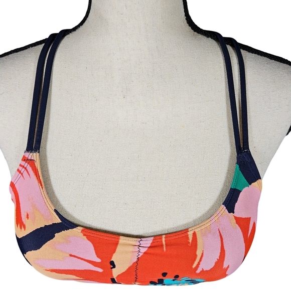 Aerie Racerback Floral Scoop Neck Bikini Top, Red/Pink/Blue, XS - Picture 2 of 13